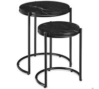 Table basse - TECTAKE - Lot de 2 tables d'appoint ELSA à l'effet marbre et acier, deux tailles différentes - Noir