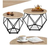 Table basse - TECTAKE - Lot de 2 tables rondes BENHAM en bois et acier en forme de diamant - Bois clair