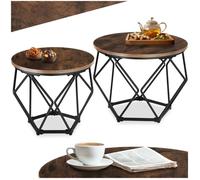 Table basse - TECTAKE - Lot de 2 tables rondes BENHAM en bois et acier en forme de diamant - Bois foncé