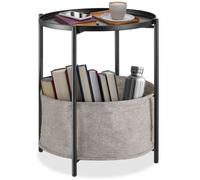 TABLE D'APPOINT - TECTAKE - Table d'appoint à 2 Niveaux CANTERBURY Table Basse Ronde et Panier de Rangement - Noir