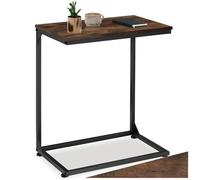 Table basse - TECTAKE - Table d'appoint CARDIFF au style industriel forme de C, en bois MDF et acier, 55,5 x 35 x 67 cm - Bois foncé