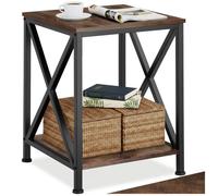 Table basse - TECTAKE - Table d'appoint CARLTON au style industriel bois et acier avec 2 étages 40 5 x 40 5 x 52 5 cm - Bois foncé