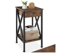 Table basse - TECTAKE - Table d'appoint DAYTON en bois et acier avec 2 plateaux et 1 tiroir 35 x 35 x 70,5 cm - Bois foncé