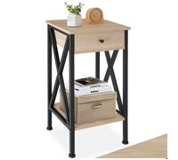 Table basse - TECTAKE - Table d'appoint DAYTON en bois et acier avec 2 plateaux et 1 tiroir 35 x 35 x 70,5 cm - Bois clair/Chêne