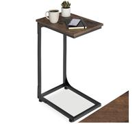 Table basse - TECTAKE - Table d'appoint ERIE en bois et acier en forme de C 40 x 30 x 63 cm - Bois foncé
