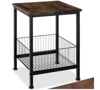 Table basse - TECTAKE - Table d'appoint GRIMSBY en bois et acier avec panier au look industriel 40 x 40 x 55,5 cm - Bois foncé