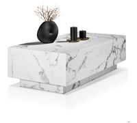 Table basse - TECTAKE - Table d'appoint LASLEY avec pieds en bois MDF sans montage, 120 x 60 x 35 cm - Aspect marbre blanc