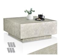 Table basse - TECTAKE - Table d'appoint LASLEY avec pieds en bois MDF sans montage, 80 x 80 x 35 cm - Aspect travertin
