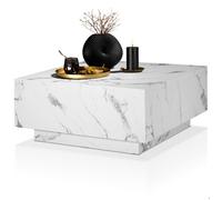 Table basse - TECTAKE - Table d'appoint LASLEY avec pieds en bois MDF sans montage, 80 x 80 x 35 cm - Aspect marbre blanc