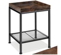 TABLE D'APPOINT - TECTAKE - Table d'appoint ROCHESTER en Bois et Acier avec étagère grillagée - Bois Foncé