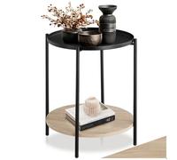 Table basse - TECTAKE - Table d'appoint SUNDERLAND en bois MDF ronde avec 2 étagères 45,5 x 54,5 cm - Bois clair/Chêne sonoma