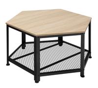 Table basse - TECTAKE - Table de salon NORWICH en bois et acier forme hexagonale avec étagère 86,5 x 75 x 46,5 cm - Bois clair