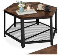 Table basse - TECTAKE - Table de salon NORWICH en bois et acier forme hexagonale avec étagère 86,5 x 75 x 46,5 cm - Bois foncé