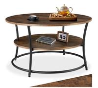 Table basse - TECTAKE - Table de salon ronde CROMFORD en bois et acier 80 x 46 cm - Bois foncé