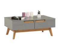 Table basse TIBOR style scandinave design vintage nordique table de salon rectangulaire 2 tiroirs 2 niches en pin massif lasuré gris