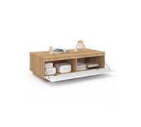 IDMarket Table basse TOMI 110 cm avec porte façon hêtre et blanc