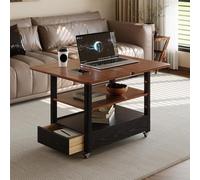 Table basse transformable avec roulettes en bois pour le salon, rangement multifonctionnel avec tiroirs, 3 modes, idéale pour économiser de l'espace.