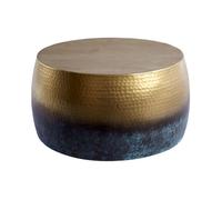 Table basse TRIANE 60 cm en aluminium doré et bleu - Table basse ronde design effet martelé