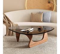 Table Basse Triangulaire avec Dessus en Verre, Table Basse Moderne du Milieu du siècle, Table d'appoint Abstraite avec Base en Bois, Petite Table Centrale en Verre pour Salon, Bureau à Domicile