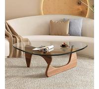 Table Basse Triangulaire avec Plateau en Verre, Style Moderne du Milieu du siècle, Style Abstrait, avec Base en Bois, Petite Table Centrale pour Salon, Maison ou Bureau