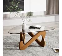 Table basse triangulaire en verre moderne avec base triangulaire en bois massif et verre trempé épais, table d'appoint, table basse originale pour salon, bureau, 82 x 57 x 35 cm (transparent)