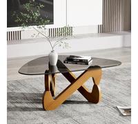 Table basse triangulaire en verre, table basse moderne avec base triangulaire en bois massif et verre trempé épaissi, table d'appoint, table basse inhabituelle pour salon bureau, 82 x 57 x 35 cm (gris