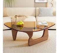 Table Basse Triangulaire irrégulière en Verre, Tables de Salon, Base en Bois et Plateau Transparent, Tables Modernes du Milieu du siècle, pour Petits espaces de Bureau