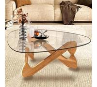 Table Basse Triangulaire, Table Basse En Verre Moderne Du Milieu Du Siècle, Avec Base En Bois Massif, Table Centrale De Sécurité Anti-collision For Le Salon, Articles Ménagers Essentiels For La Chambr