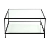 Table Basse Urban avec Plateau en Verre Résistant aux Rayures et Structure Métallique Stable 80x80cm