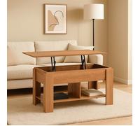 Table basse - URBAN MEUBLE - Plateau relevable avec rangements - Finition bois foncé - Style pratique salon - 96x50x46,8/63 cm