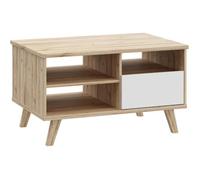 Table basse - VANKKA - Rectangulaire - Chêne / Blanc mat - Pieds en bois - 90 x 60 x 51,8 cm
