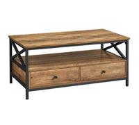 VASAGLE Table Basse, Table de Salon, avec 2 tiroirs et étagère de Rangement Ouverte, Cadre en Acier en Forme de X, 100 x 55 x 45 cm, Style Industriel, Noyer Rustique et Noir LCT201B41
