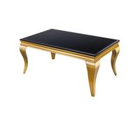Table basse VELENA 100 cm verre noir opaque - Pieds galbés dorés