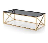 Menzzo Table Basse Sydney en Verre Fumé et Pieds Or