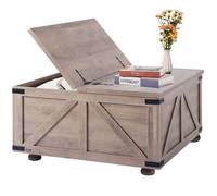 VEVOR Table Basse, 914 x 914 x 463 mm, Table de Salon carrée à charnière avec Grand Compartiment de Rangement, Table de Cocktail Rustique en Bois pour Salon, Chambre, Appartement, Studio, Gris Marron