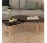 Ensemble Table Basse 2 Pièces Polyvalentes pour Salon Chambre Bois de Pin Massif Noir