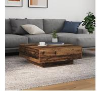 Table basse - Vintage - Bois massif - 80x80 cm - Lumières LED intégrées