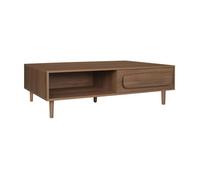 Table basse vintage décor bois de noyer 1 tiroir 2 niches 120cm - Juliana