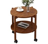 Table basse vintage en bois avec roulettes, table d'appoint ronde exquise pour salon et chambre à coucher, 2 étagères de rangement, roulettes à roulement lisse, 35 x 35 x 55 cm, décoration d'intérieur