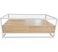 Table basse - vintage industriel dur - métal blanc bois marron