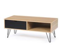 IDMARKET Table basse vintage rectangulaire NOEMI pied épingle bois tiroir noir