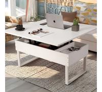 Table basse VOWNER 100 x 100 cm, réglable en hauteur, transformable en table à manger de salon, table de salon multifonctionnelle 3 en 1 avec rangement dissimulé Table basse VOWNER 100*100 cm, réglabl