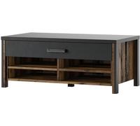 Table basse WINDSOR gris anthracite et chêne foncé - 1 grand compartiment, 4 niches - 107 x 44,8 x 60 cm