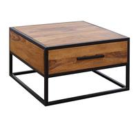 Table basse WL5.623 en bois massif/métal - 65 x 38 x 65 cm - Table de salon design Sheesham - Marron industriel - Table basse design en bois massif