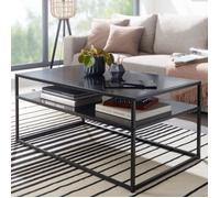 Table basse - WOHNLING - 100x60x45 cm - Métal noir - Style industriel - Rangement intégré