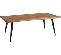 Table basse WOHNLING 110x60x40 cm en bois massif de Sheesham Table de salon avec rebord en forme d'arbre, table basse de salon Table de salon avec piétement métallique, Grande table Table d'appoint Sa