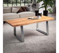 Table basse WOHNLING 120 cm en bois massif Table de salon avec arête d'arbre Table de salon chromée