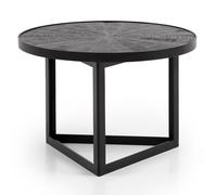 Table basse WOHNLING 58x58x40 cm manguier massif / métal noir Table basse ronde, table de salon design industriel, table basse de salon massif avec motifs en bois