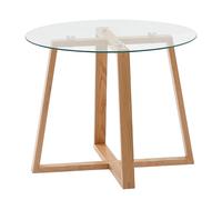 Table basse WOHNLING 58x58x47 cm Table basse chêne massif / verre ronde, Table de salon design moderne, Table de salon en bois petite, Table basse de salon en bois véritable