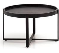 Table basse WOHNLING 60x60x35 cm manguier massif / métal noir Table basse ronde, table de salon design à bords surélevés, table basse industrielle Salon Moderne